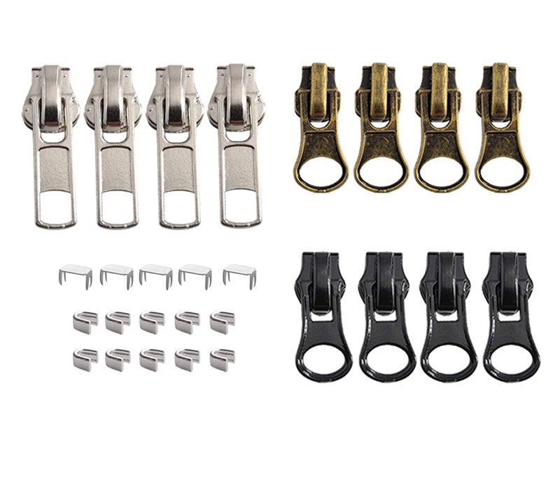 Meikeer 12 Pieces #5 Zipper Slider Repair Kits Black Bronze and Silver Zipper Sliders Zipper Pull Replacement for Metal Plastic and Nylon Coil Jacket Zippers - Image 2